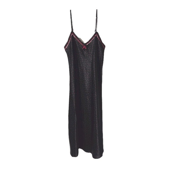 GILLIGAN OMALLEY Black Red Polka Dotted Satin Nightgown Pajamas, Large - Picture 1 of 4